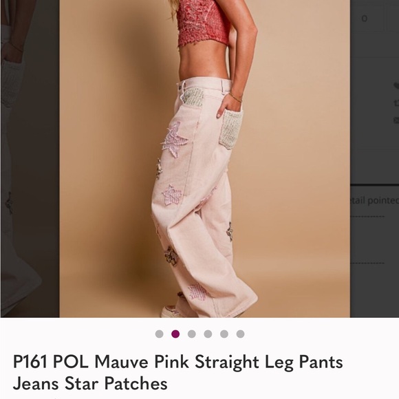 #143 POL Mauve Pink Straight Leg Pants with Star Patches - Picture 3 of 6